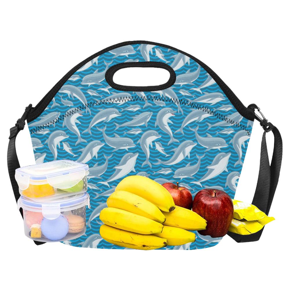 Dolphin Cute Print Pattern Neoprene Lunch Bag (Model 1669)(Large)-JTAMIGO.COM
