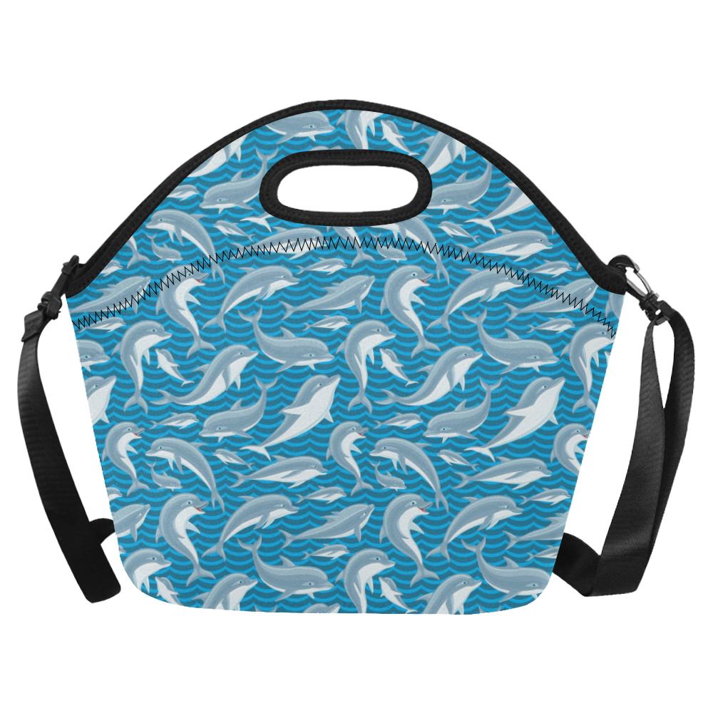 Dolphin Cute Print Pattern Neoprene Lunch Bag (Model 1669)(Large)-JTAMIGO.COM