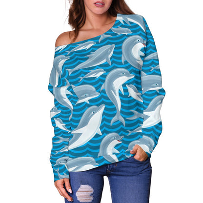 Dolphin Cute Print Pattern Off Shoulder Sweatshirt