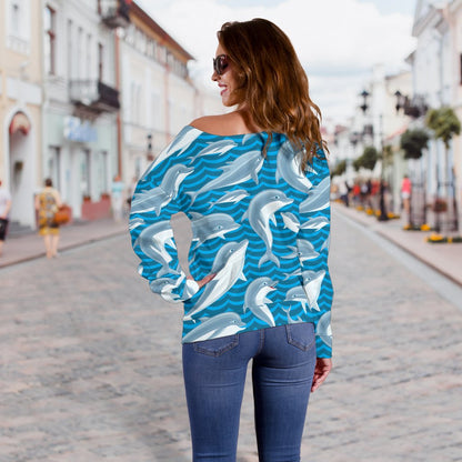 Dolphin Cute Print Pattern Off Shoulder Sweatshirt