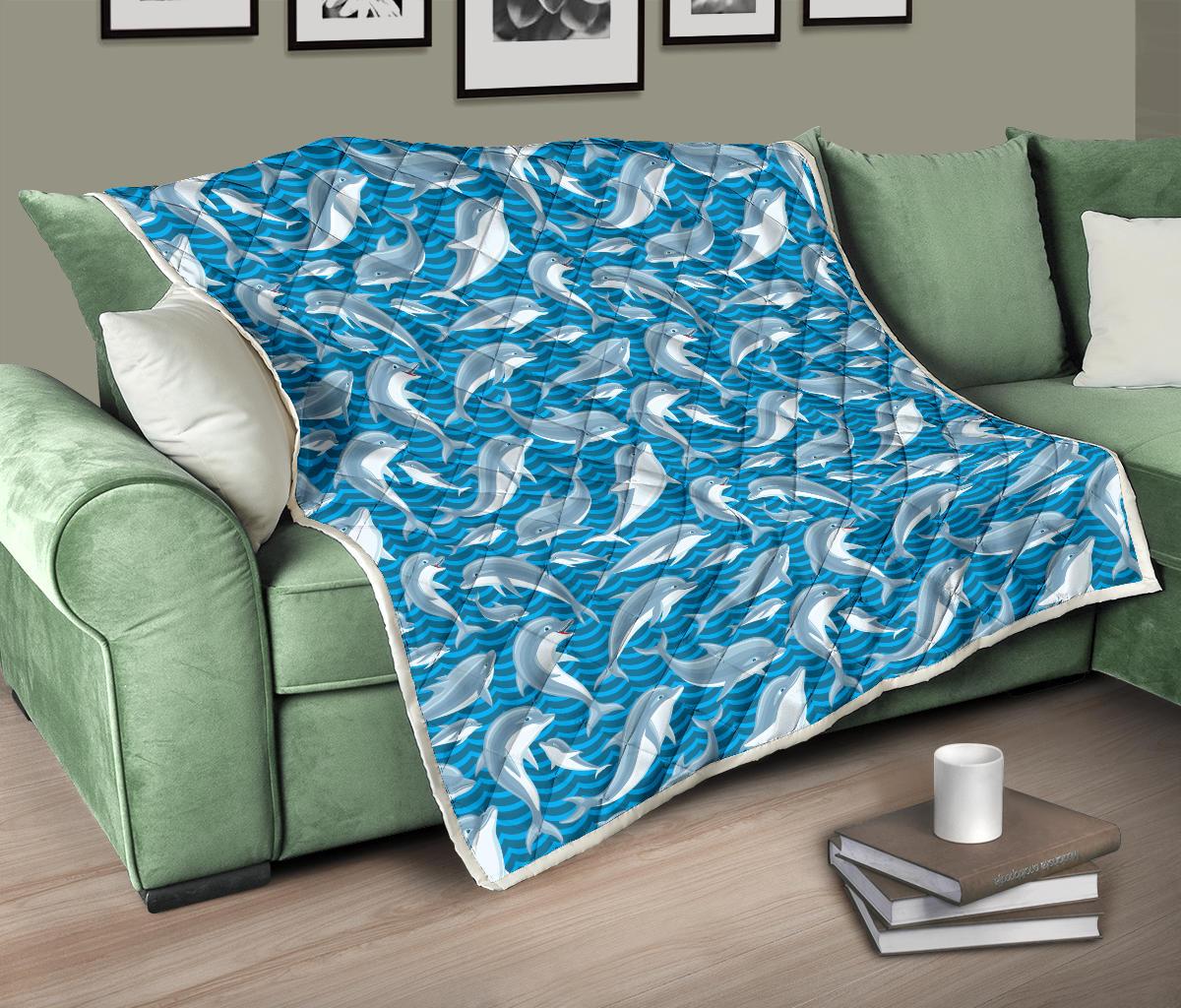 Dolphin Cute Print Pattern Premium Quilt-JTAMIGO.COM