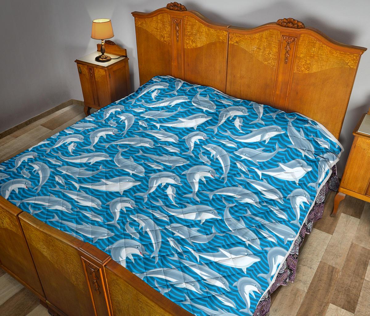 Dolphin Cute Print Pattern Premium Quilt-JTAMIGO.COM