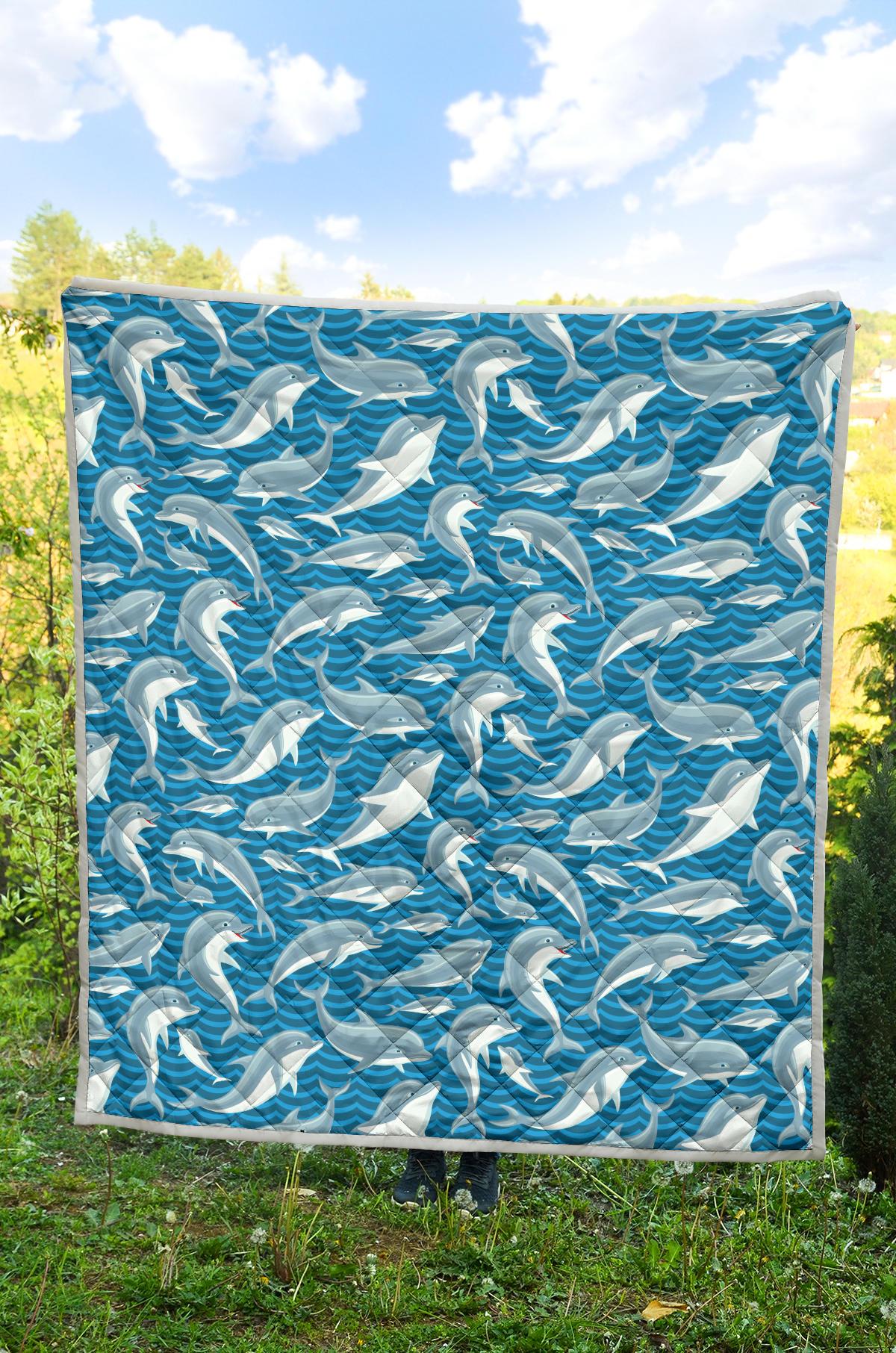 Dolphin Cute Print Pattern Premium Quilt-JTAMIGO.COM