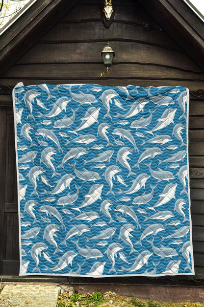 Dolphin Cute Print Pattern Premium Quilt-JTAMIGO.COM