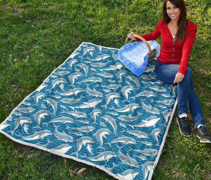 Dolphin Cute Print Pattern Premium Quilt-JTAMIGO.COM