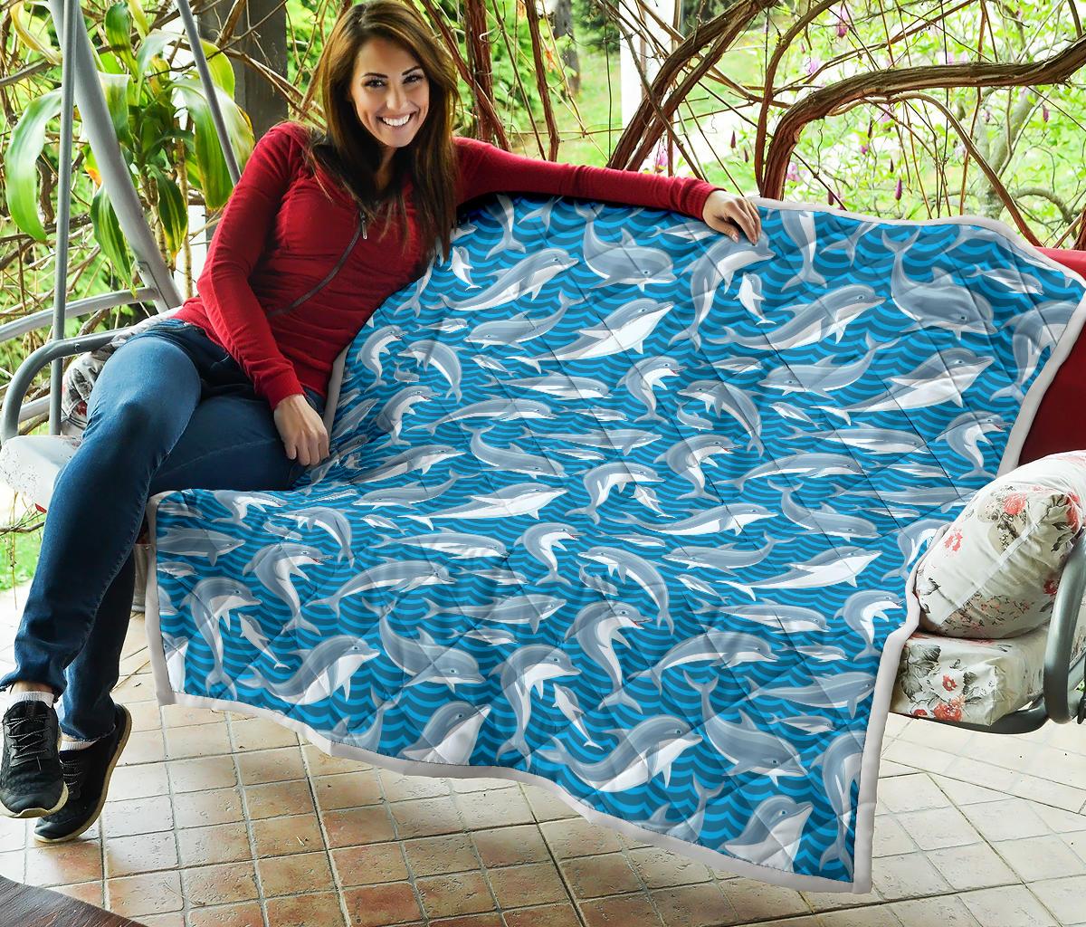 Dolphin Cute Print Pattern Premium Quilt-JTAMIGO.COM