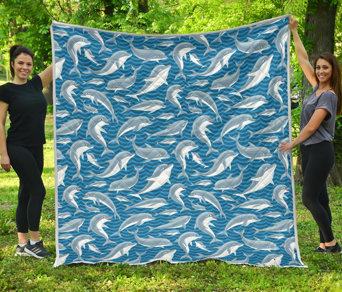 Dolphin Cute Print Pattern Premium Quilt-JTAMIGO.COM