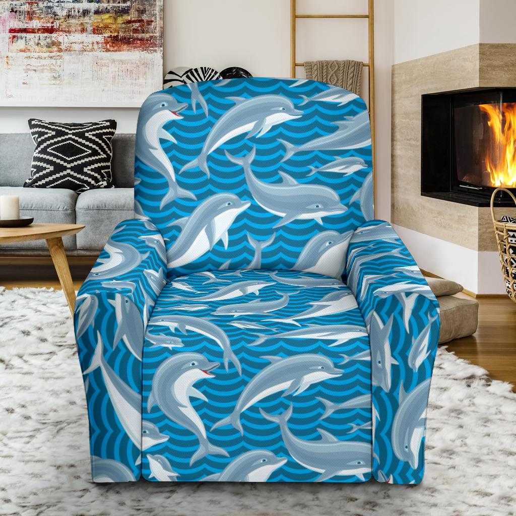 Dolphin Cute Print Pattern Single Sofa Slipcover -JTAMIGO.COM