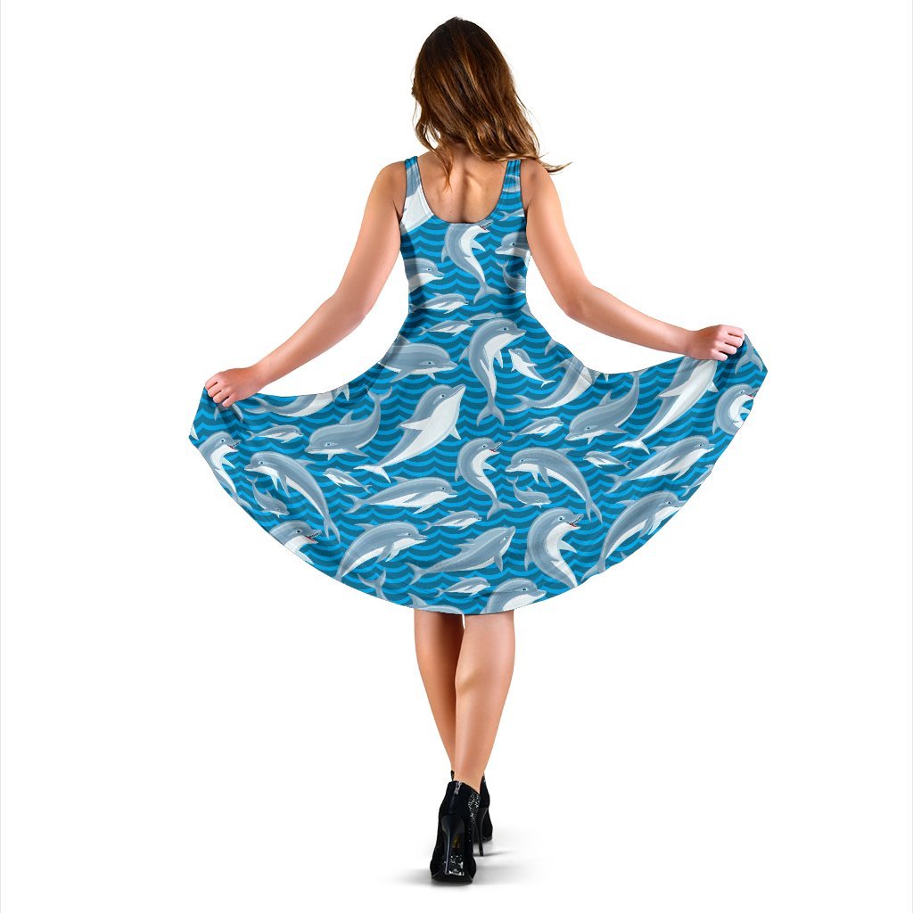 Dolphin Cute Print Pattern Sleeveless Dress