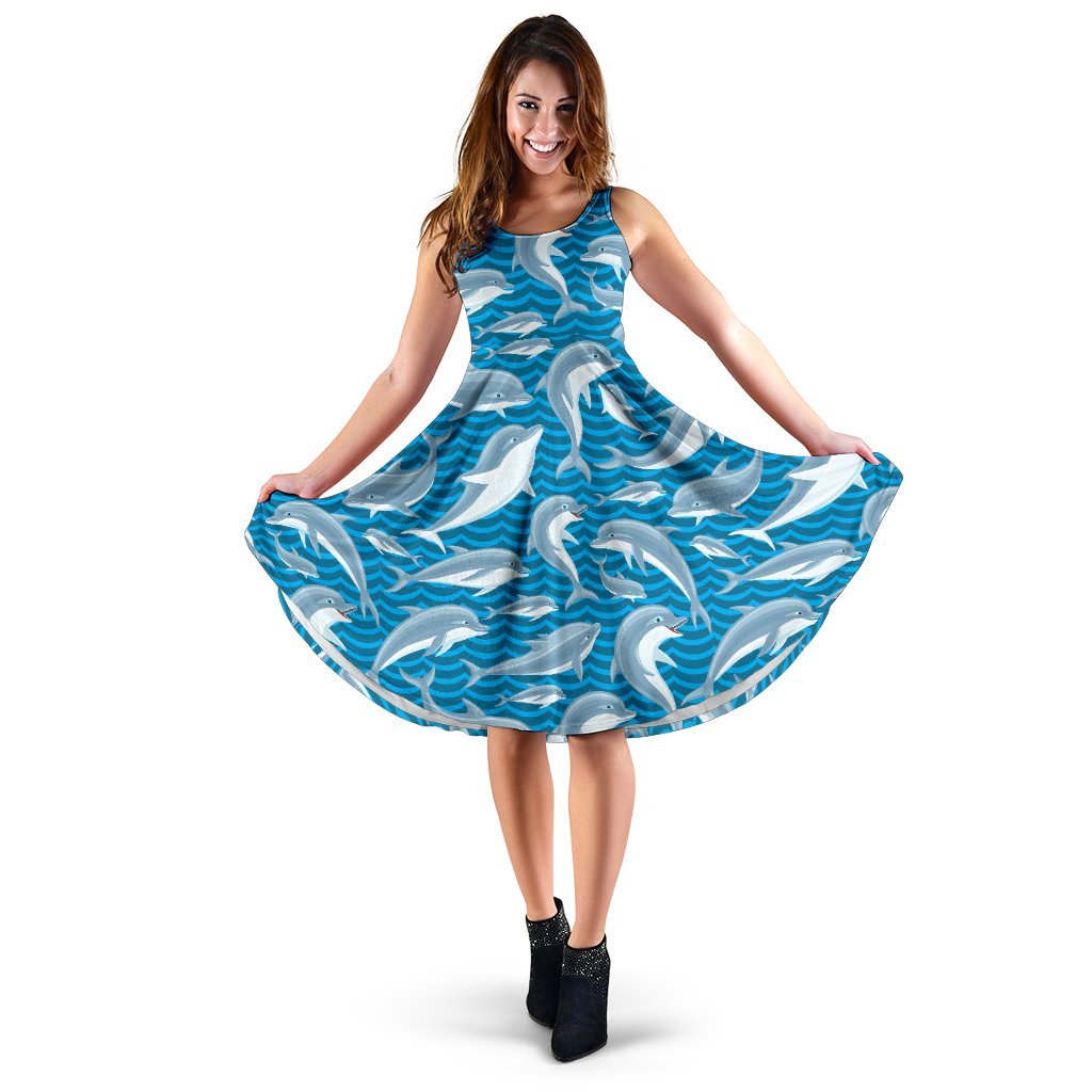 Dolphin Cute Print Pattern Sleeveless Dress