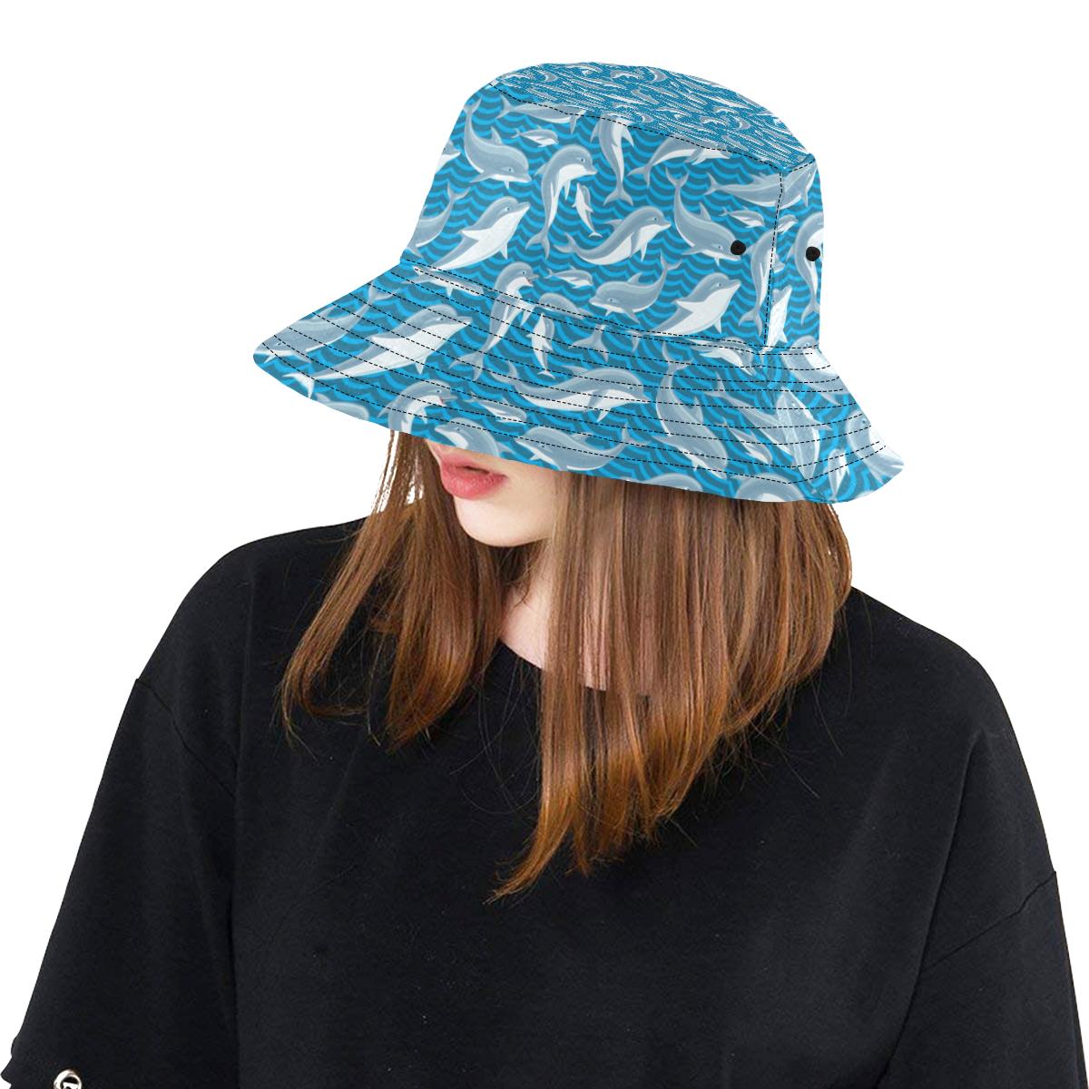 Dolphin Cute Print Pattern Unisex Bucket Hat