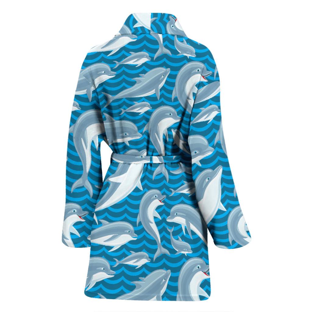 Dolphin Cute Print Pattern Women Bath Robe-JTAMIGO.COM