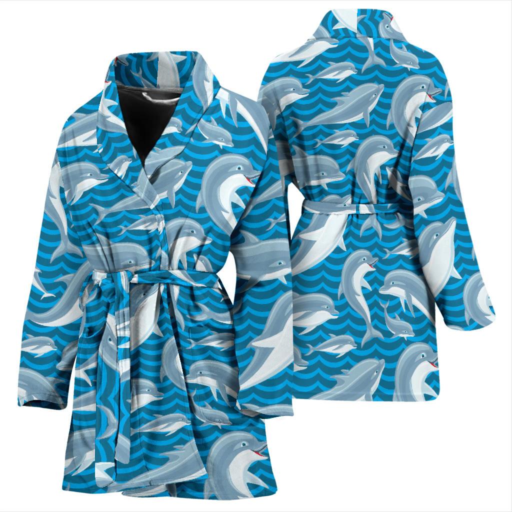Dolphin Cute Print Pattern Women Bath Robe-JTAMIGO.COM