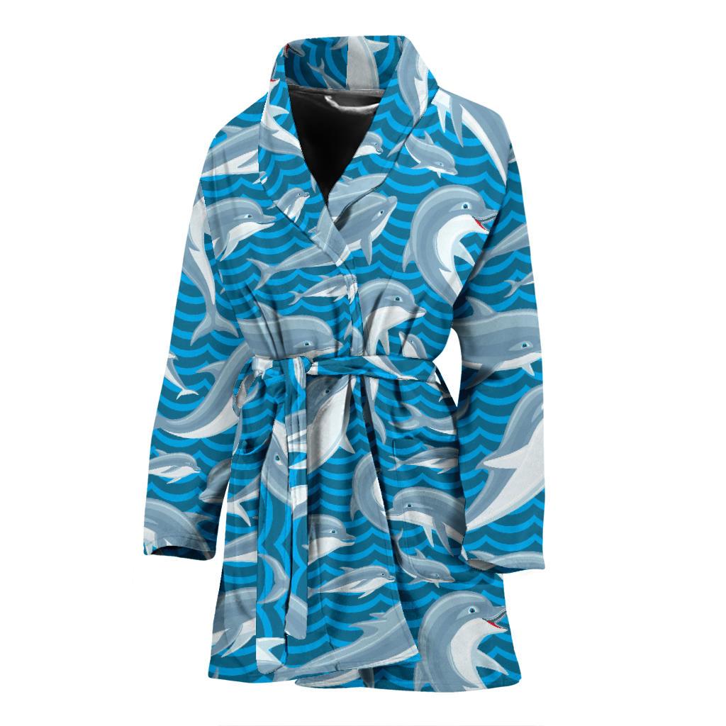 Dolphin Cute Print Pattern Women Bath Robe-JTAMIGO.COM