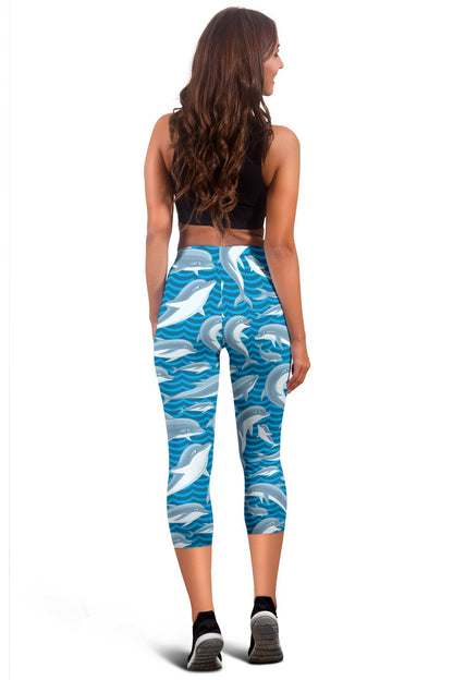 Dolphin Cute Print Pattern Women Capris