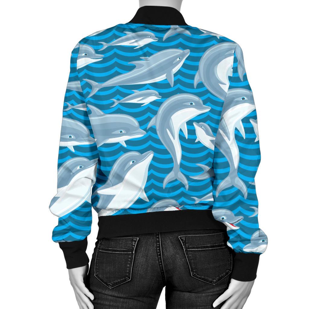 Dolphin Cute Print Pattern Women Casual Bomber Jacket