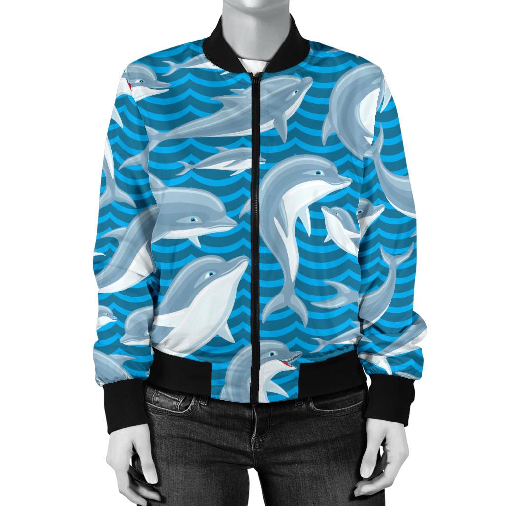 Dolphin Cute Print Pattern Women Casual Bomber Jacket