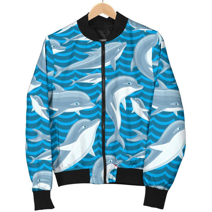 Dolphin Cute Print Pattern Women Casual Bomber Jacket