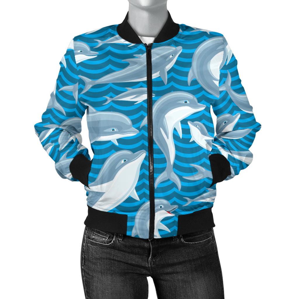 Dolphin Cute Print Pattern Women Casual Bomber Jacket