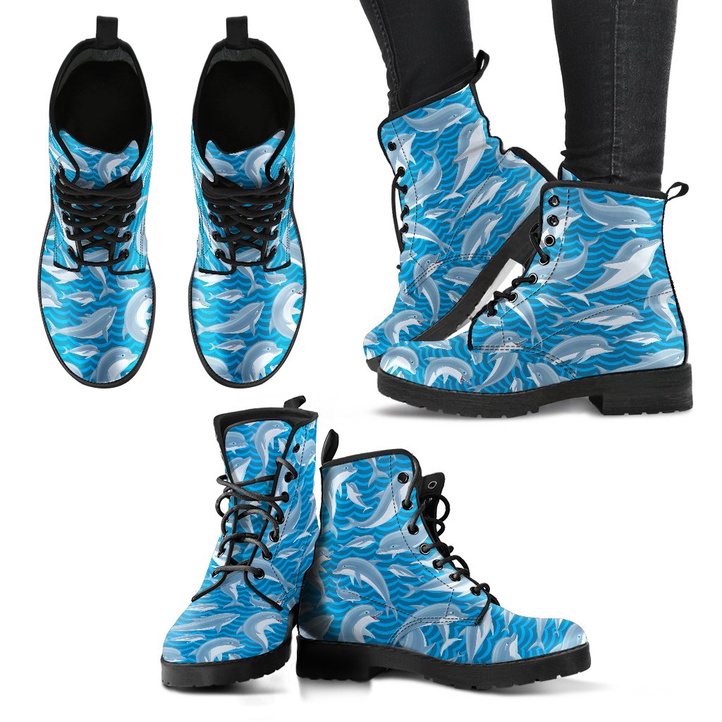 Dolphin Cute Print Pattern Women Leather Boots-JTAMIGO.COM
