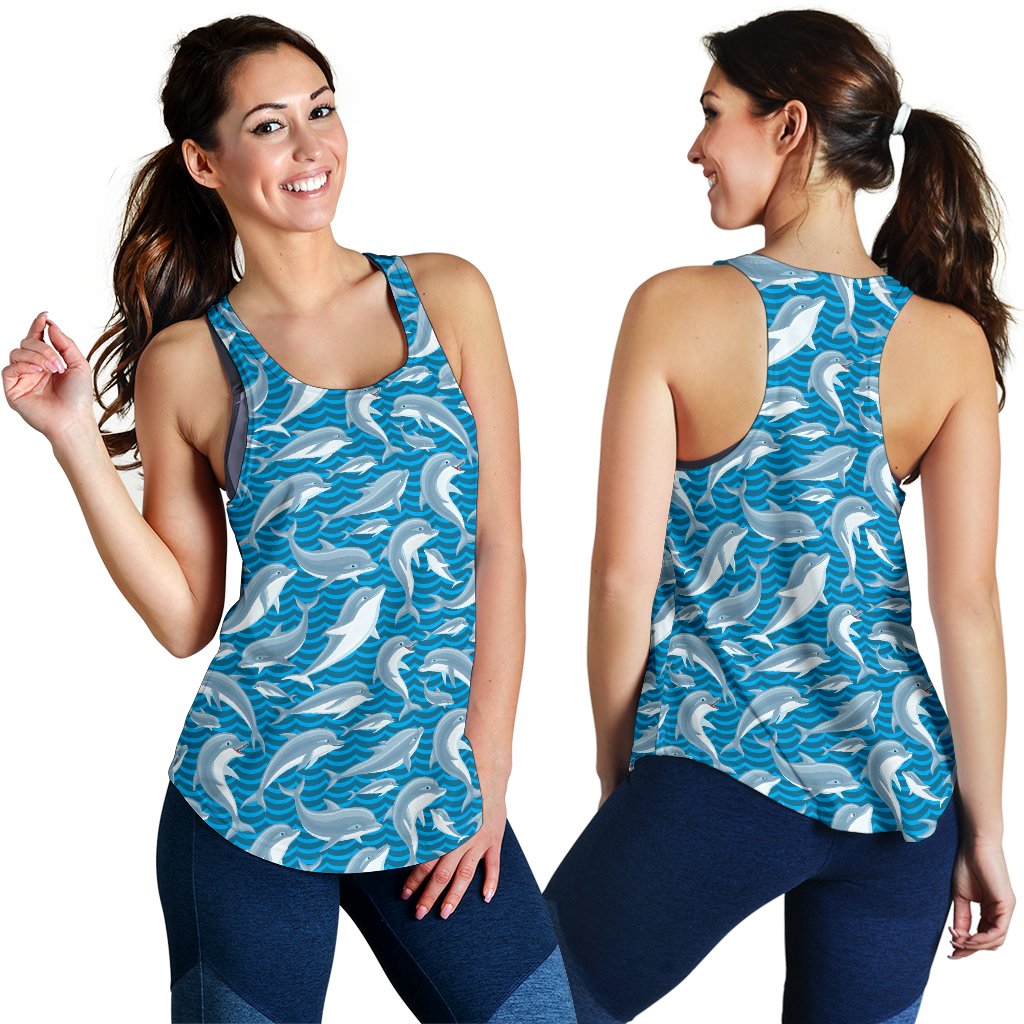 Dolphin Cute Print Pattern Women Racerback Tank Top