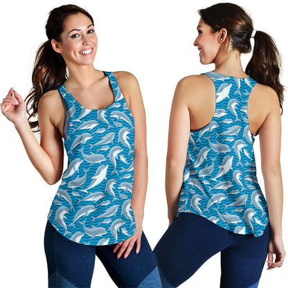 Dolphin Cute Print Pattern Women Racerback Tank Top