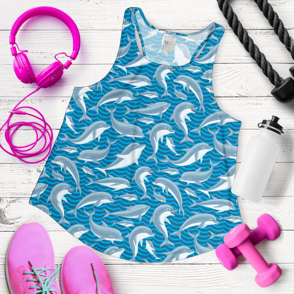 Dolphin Cute Print Pattern Women Racerback Tank Top