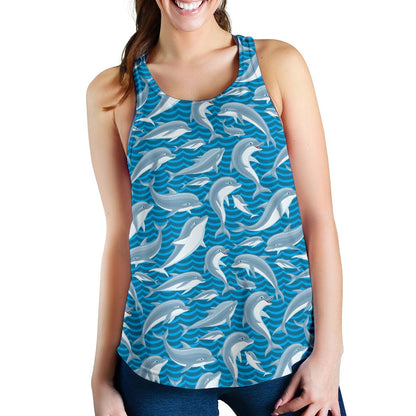 Dolphin Cute Print Pattern Women Racerback Tank Top