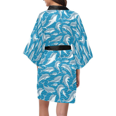 Dolphin Cute Print Pattern Women Short Kimono Robe
