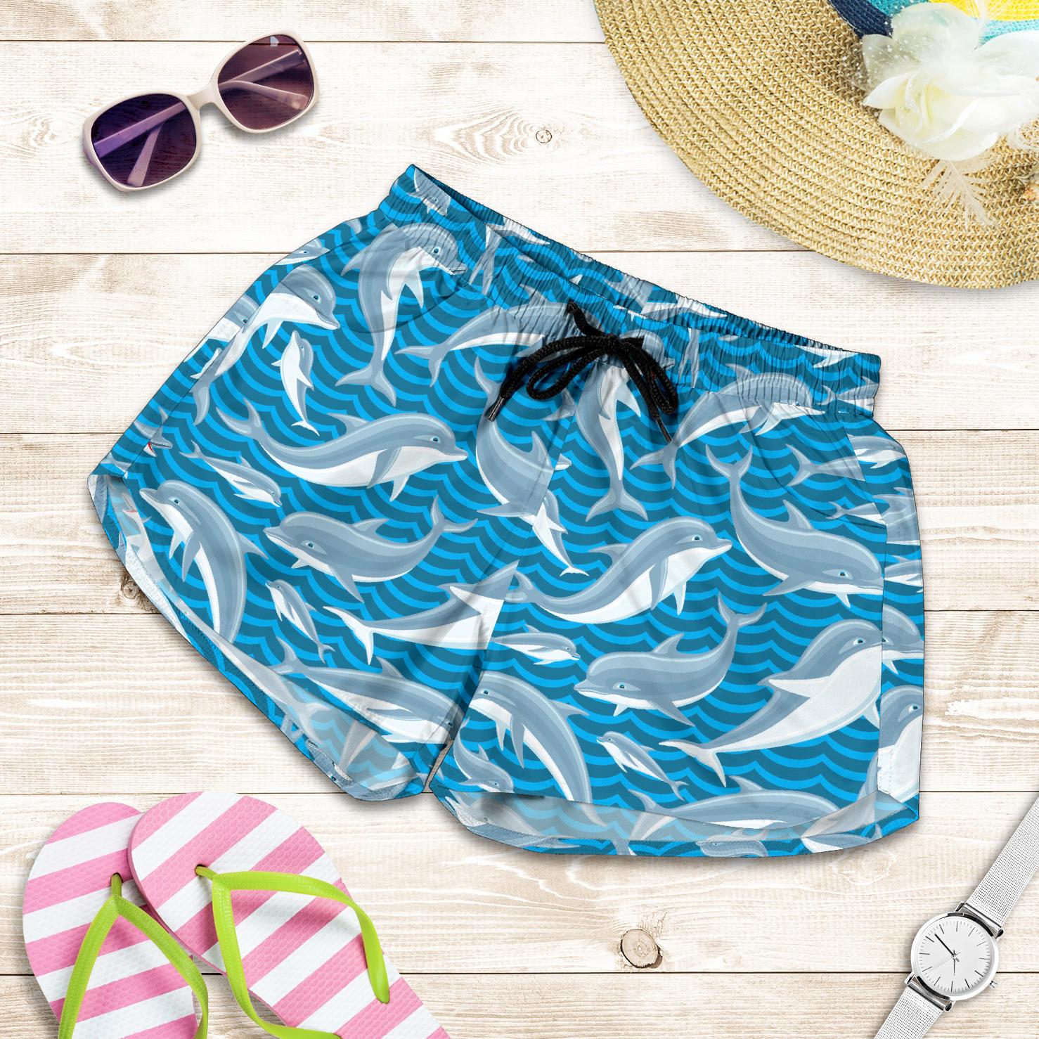 Dolphin Cute Print Pattern Women Shorts-JTAMIGO.COM