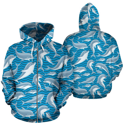 Dolphin Cute Print Pattern Zip Up Hoodie
