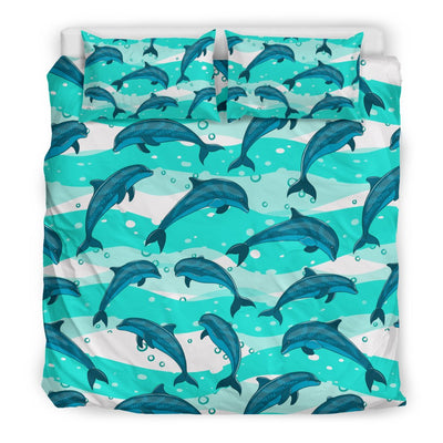 Dolphin Design Print Pattern Duvet Cover Bedding Set