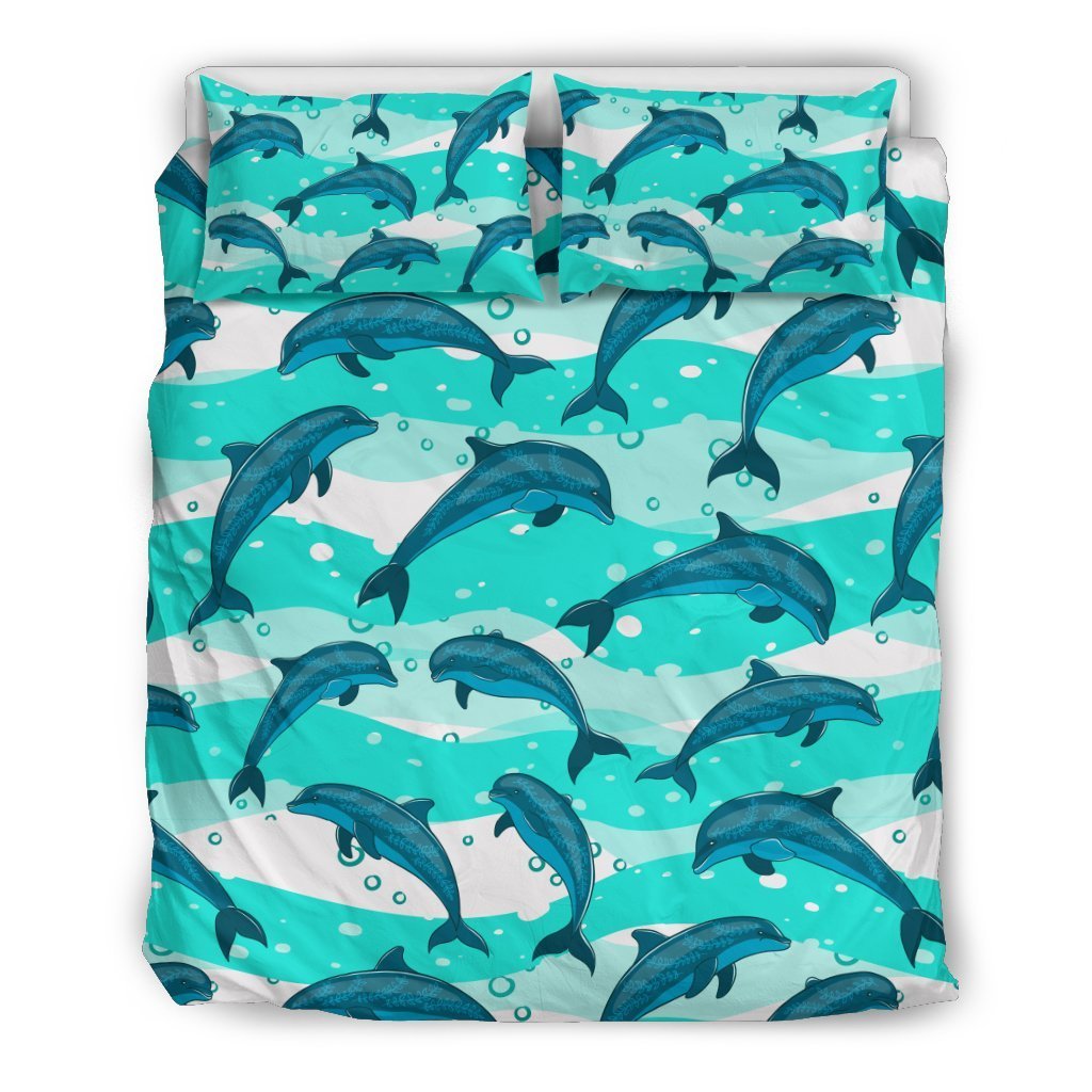Dolphin Design Print Pattern Duvet Cover Bedding Set