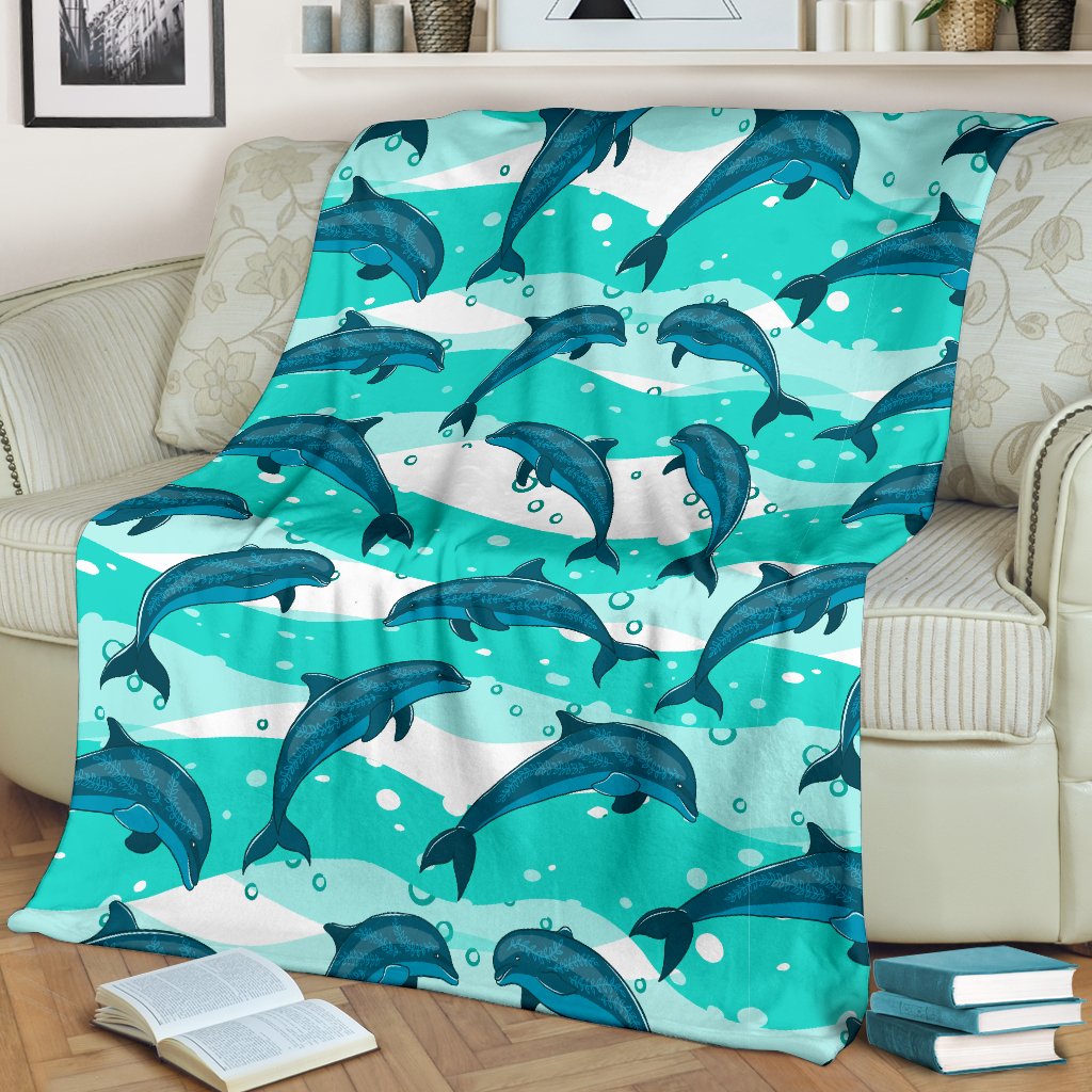 Dolphin Design Print Pattern Fleece Blanket