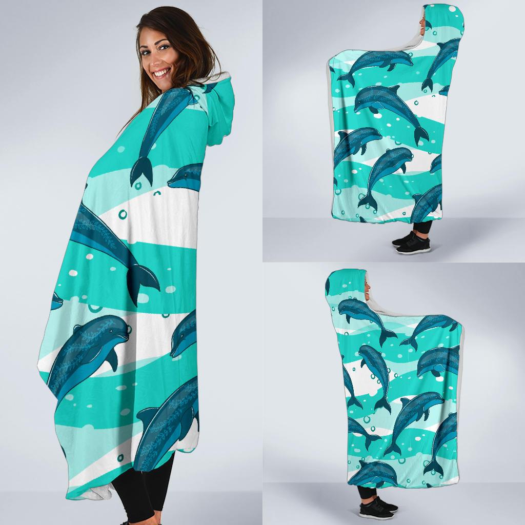 Dolphin Design Print Pattern Hooded Blanket-JTAMIGO.COM