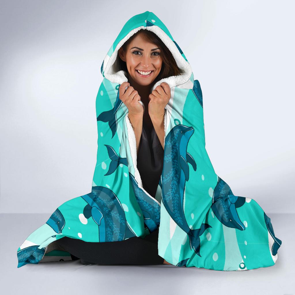 Dolphin Design Print Pattern Hooded Blanket-JTAMIGO.COM