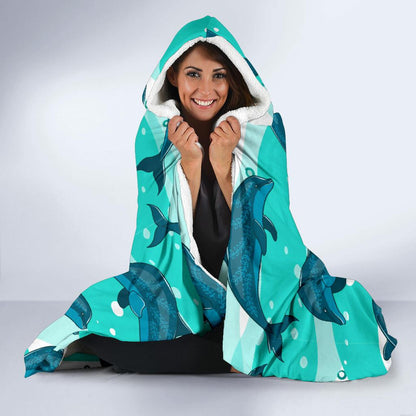 Dolphin Design Print Pattern Hooded Blanket-JTAMIGO.COM