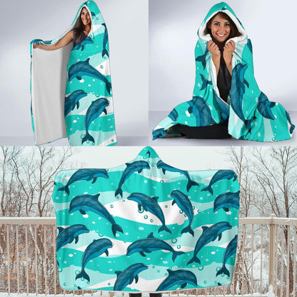 Dolphin Design Print Pattern Hooded Blanket-JTAMIGO.COM