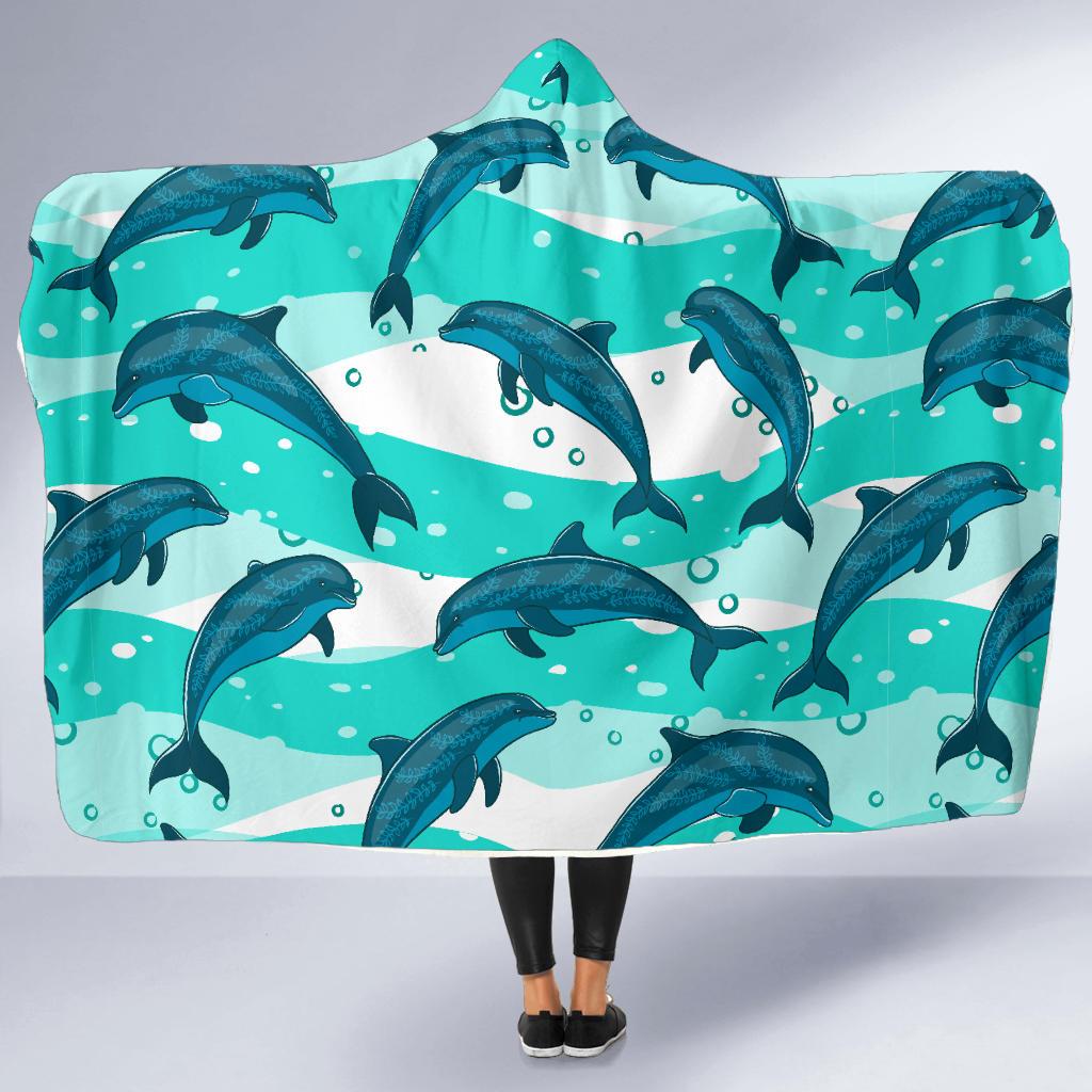 Dolphin Design Print Pattern Hooded Blanket-JTAMIGO.COM