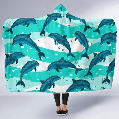 Dolphin Design Print Pattern Hooded Blanket-JTAMIGO.COM