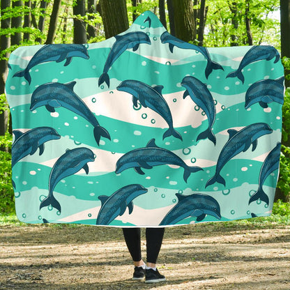 Dolphin Design Print Pattern Hooded Blanket-JTAMIGO.COM