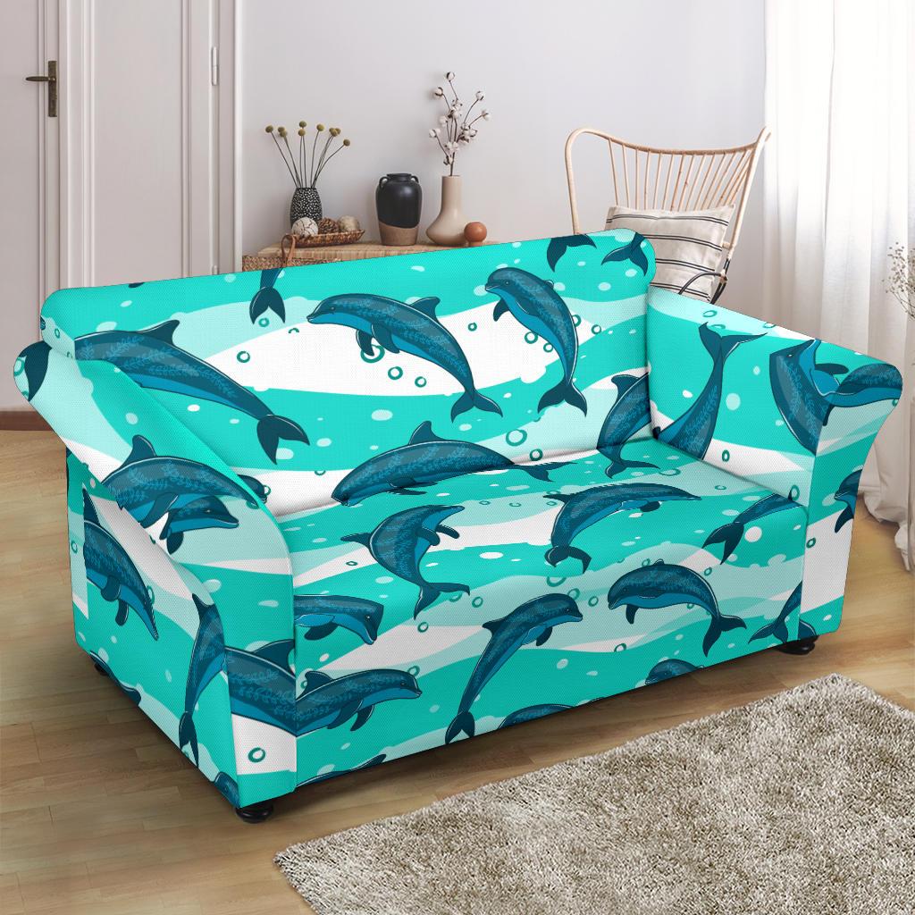 Dolphin Design Print Pattern Loveseat Slipcover-JTAMIGO.COM