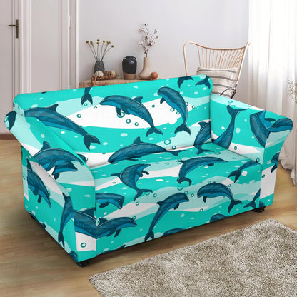 Dolphin Design Print Pattern Loveseat Slipcover-JTAMIGO.COM