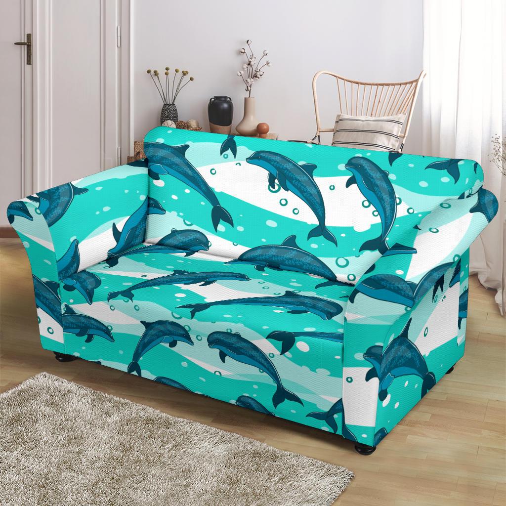 Dolphin Design Print Pattern Loveseat Slipcover-JTAMIGO.COM