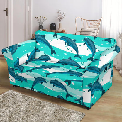 Dolphin Design Print Pattern Loveseat Slipcover-JTAMIGO.COM