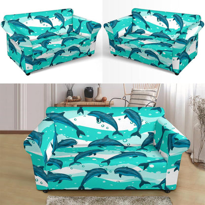 Dolphin Design Print Pattern Loveseat Slipcover-JTAMIGO.COM