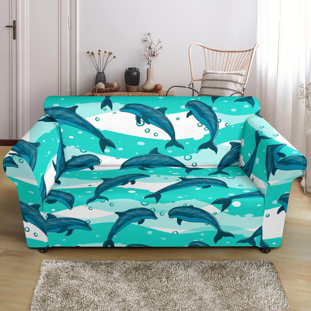 Dolphin Design Print Pattern Loveseat Slipcover-JTAMIGO.COM