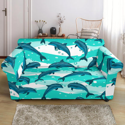 Dolphin Design Print Pattern Loveseat Slipcover-JTAMIGO.COM