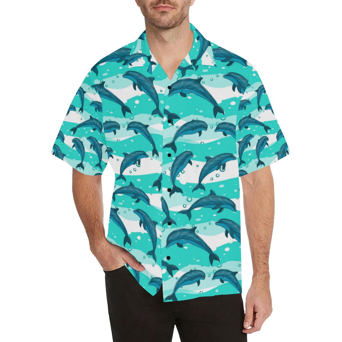 Dolphin Design Print Pattern Men Aloha Hawaiian Shirt