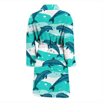 Dolphin Design Print Pattern Men Bath Robe-JTAMIGO.COM